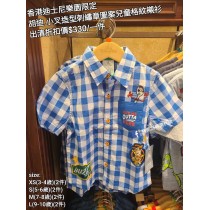 (出清) 香港迪士尼樂園限定 胡迪 小叉造型刺繡章圖案兒童格紋襯衫